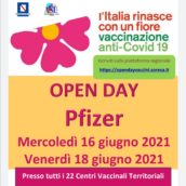 Open Day Pzifer mercoledì 16 e venerdì 18 giugno, da oggi aperte le vaccinazioni