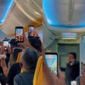 Gianni Morandi improvvisa un concerto sull’aereo: il video virale